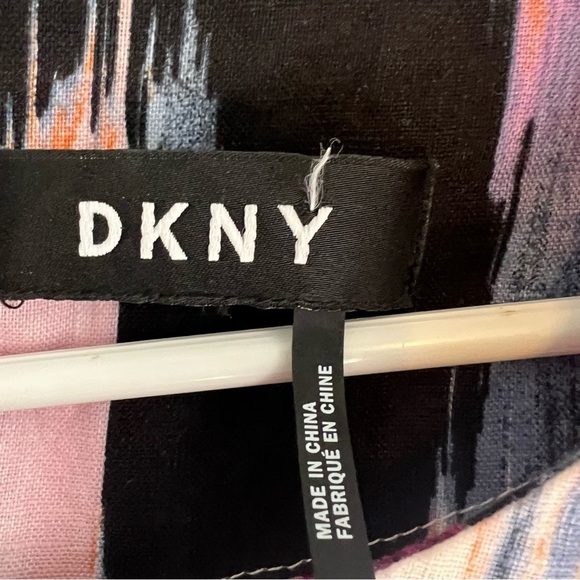 DKNY Womens Sleeveless Pullover Blouse Fringe Hem 100% Linen Tie Dye Sz L Boho - Picture 8 of 11